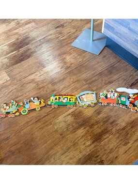 Vtg Disney Wall Hanging Decor 3 Pc Train Sleigh Pressed Board Mickey Dumbo Goofy